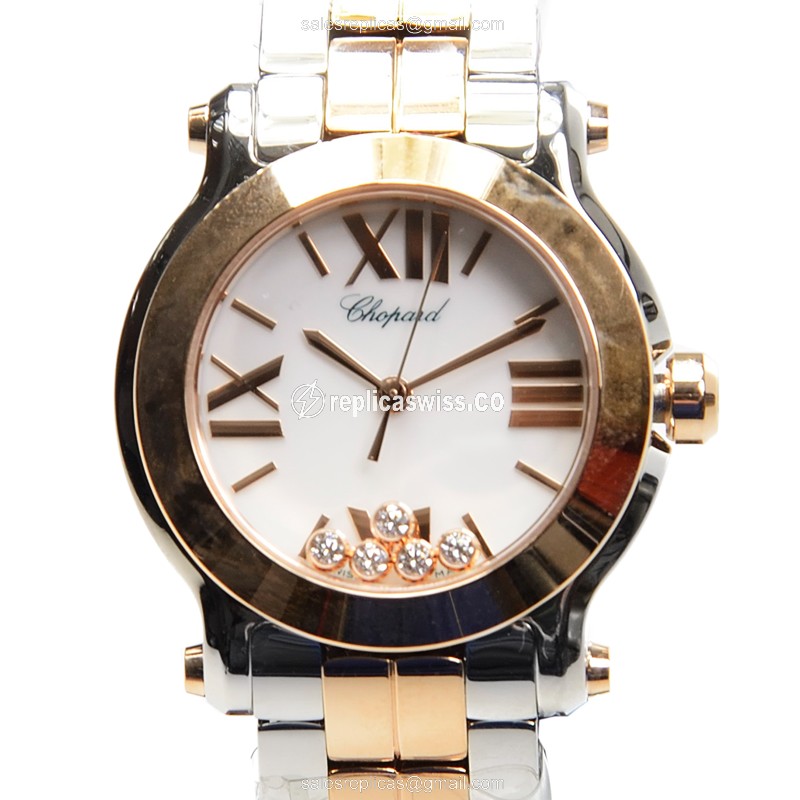 Chopard Happy Sport Replica - Quartz - 18kt Rose Gold & Steel - White Dial